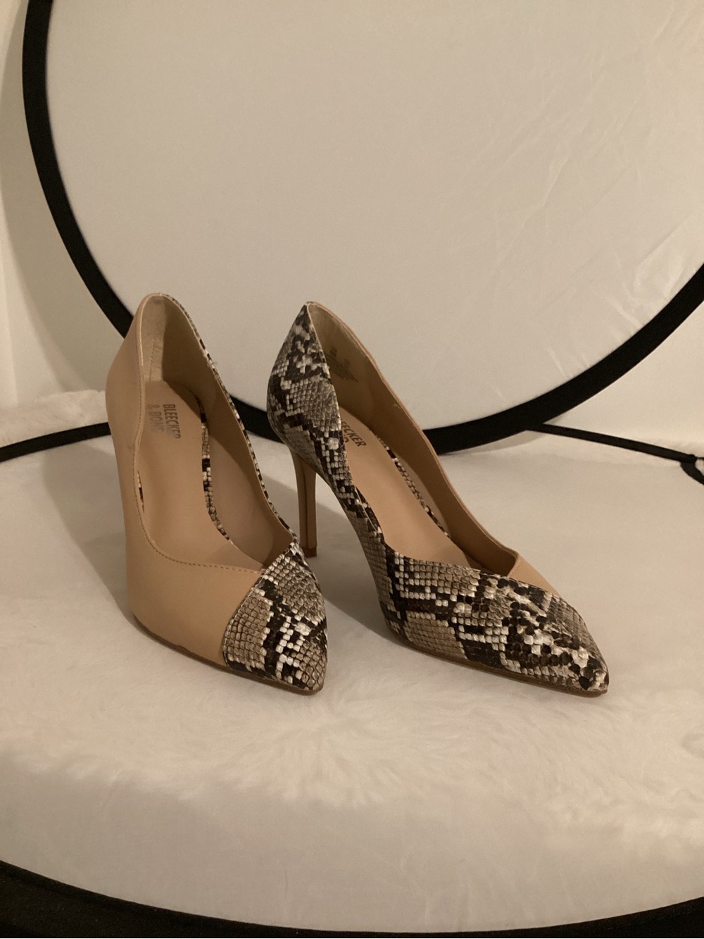 Bleecker & Bond Nude Snake-Print Pointed Toe Pumps
